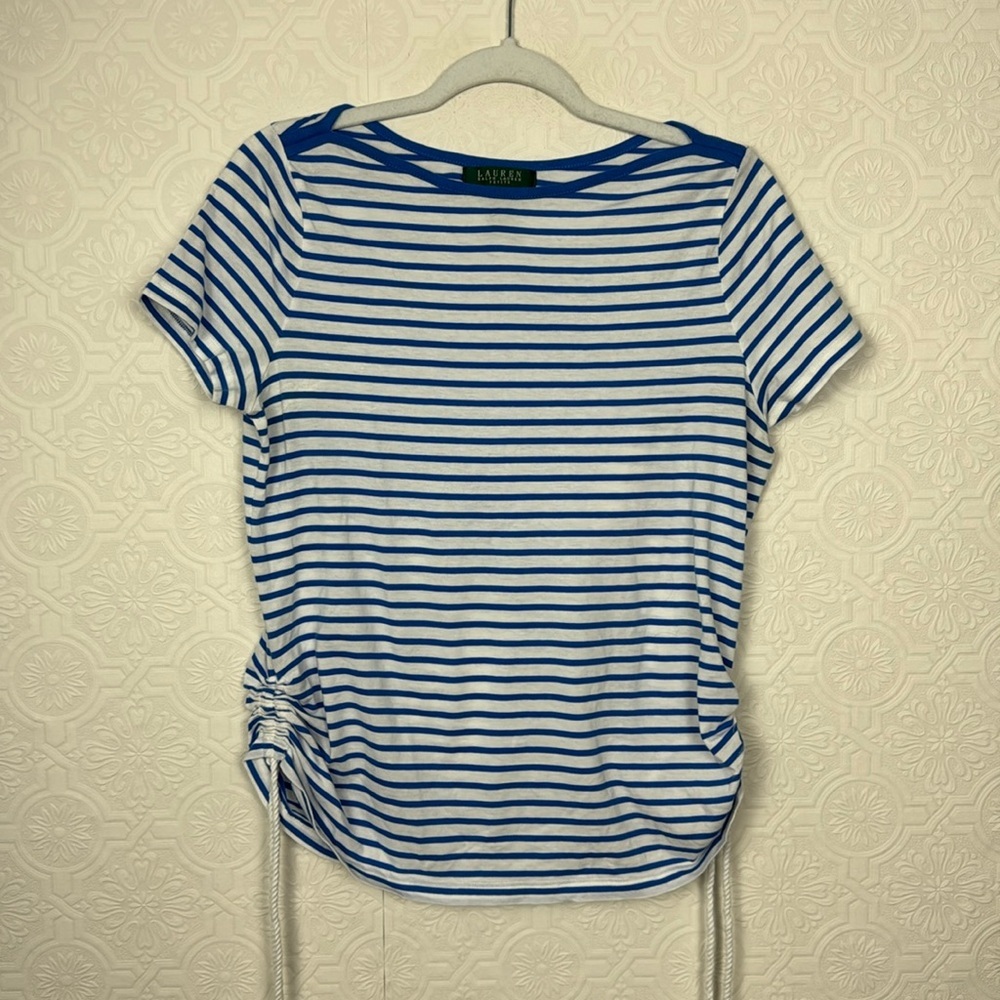 Lauren Ralph Lauren Striped Boatneck Tshirt Shirt Cotton Blue White Nautical
